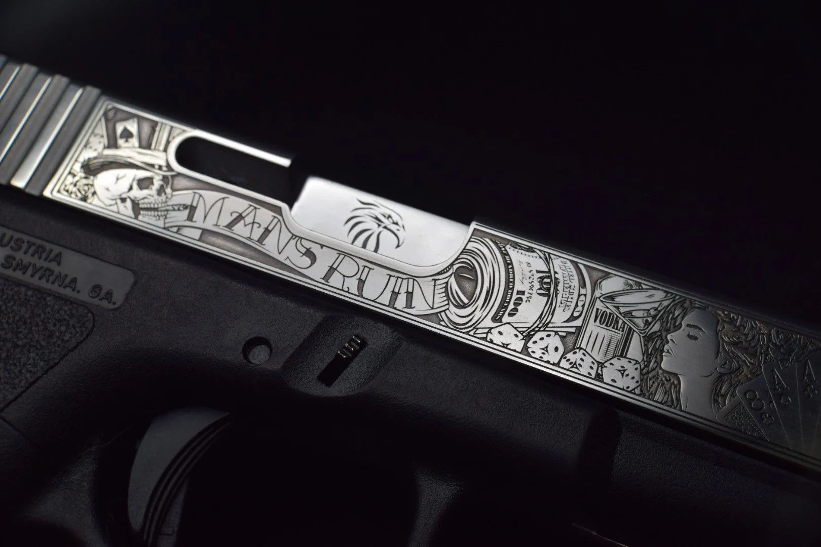 Laser-engraved pistol slide